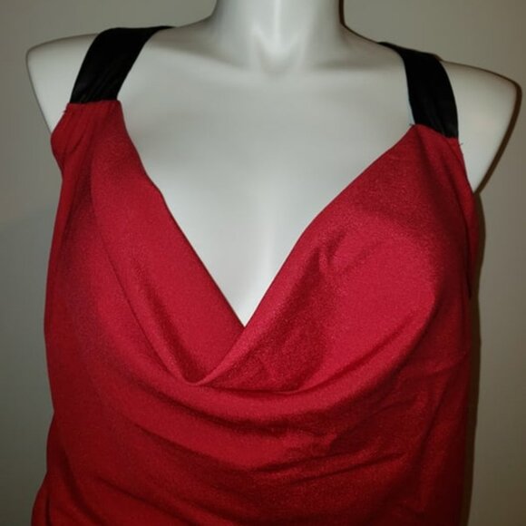 Dots Red cowl neck tank top with pleather straps - Picture 3 of 5